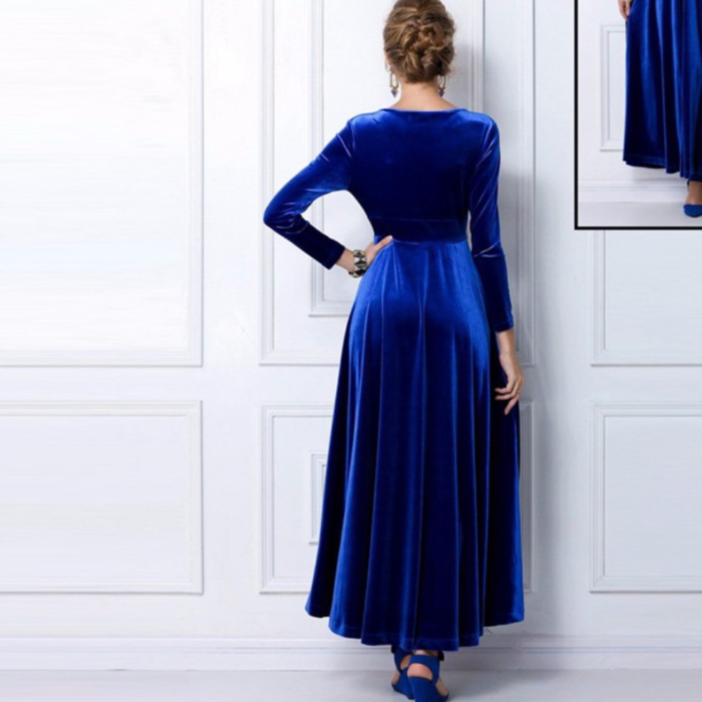Winter Velvet Long Sleeve Maxi Vintage Dress - Picture 2 of 8